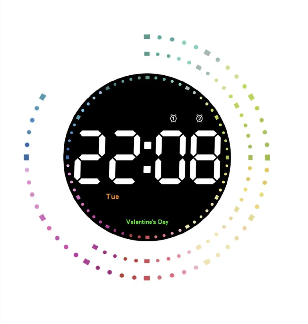 Colorful 10 Inch Calendar Big Digital Wall Clocks Home Decor Modern Alarm